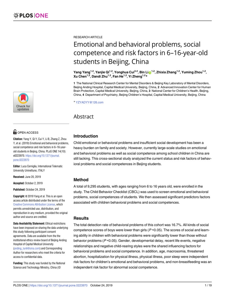 Emotional and Behavioral Problems Social Competenc | PDF