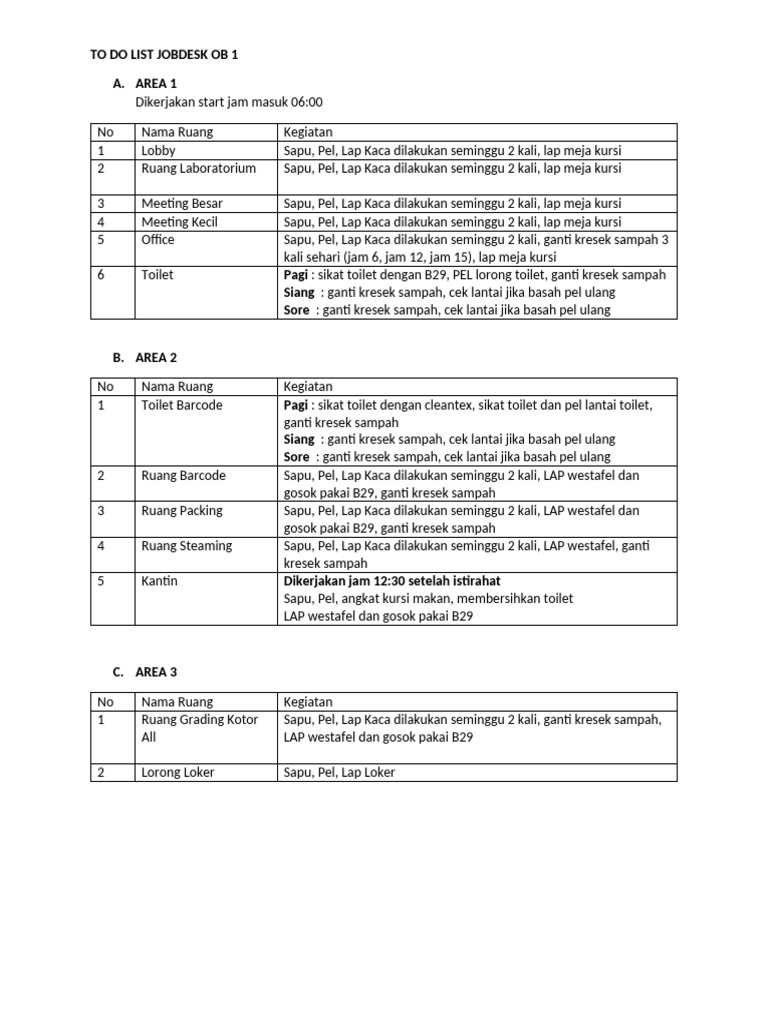 To Do List Jobdesk Ob 2 | PDF