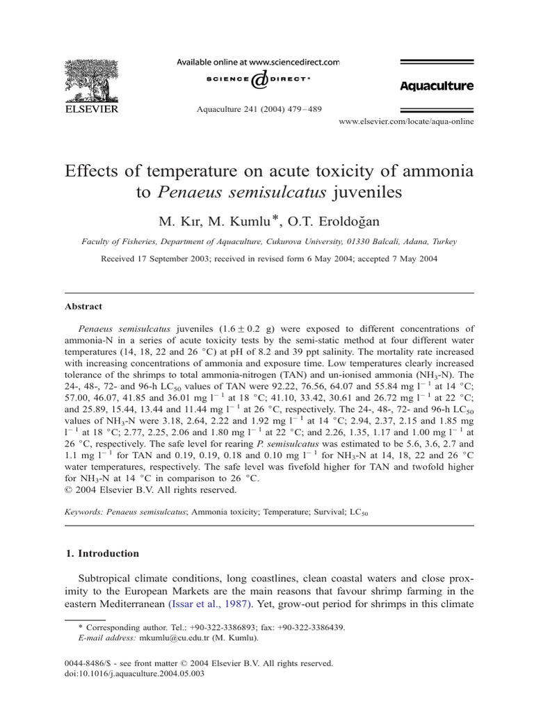 Effects of Temperature On Acute Toxicity | PDF | Ammonia | Wellness