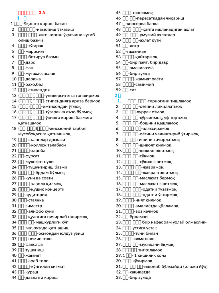 3A Vocabulary | PDF image.