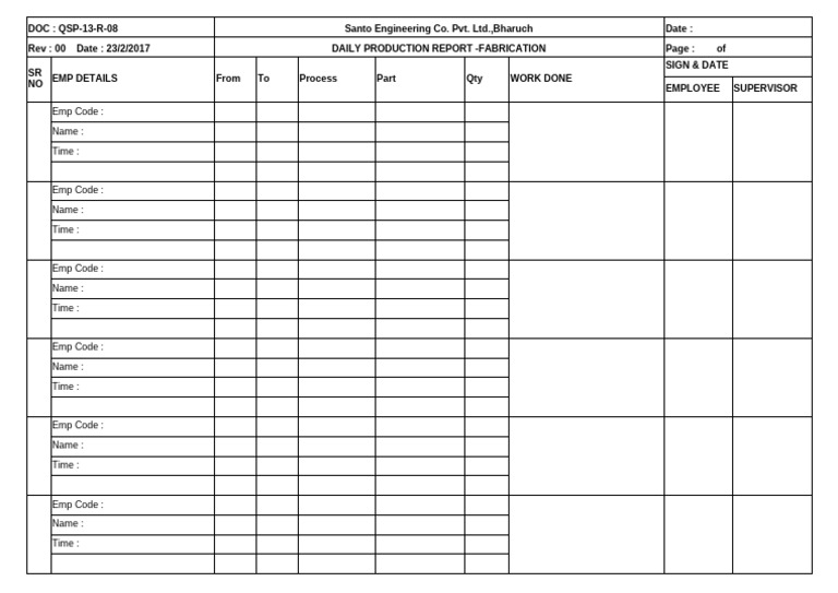 Qsp-13-R-08 - Production Report - Fabrication | PDF