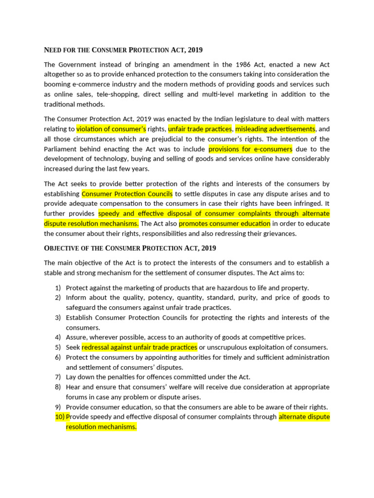 Need For The Consumer Protection Act | PDF | Consumer Protection ...