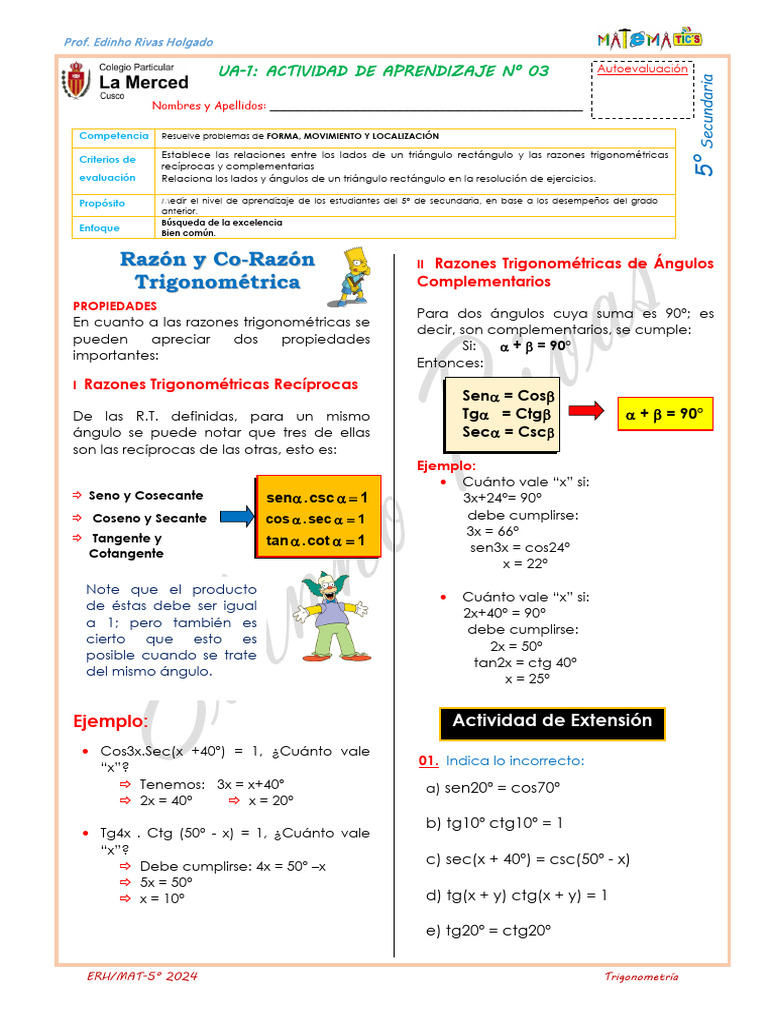 3 - Actividad - R.T. Ángulos Complementarios | PDF