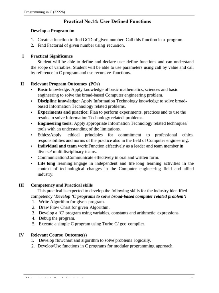 Programming in C Practical - 14 | PDF