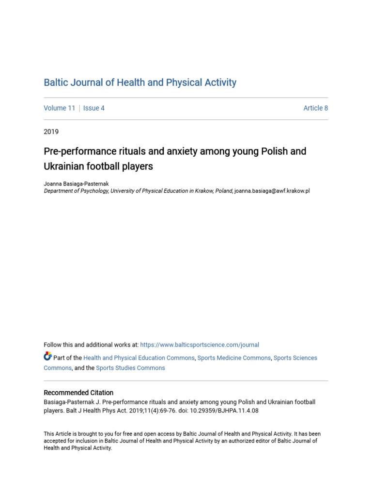 Pre-Performance Rituals and Anxiety Among Young Polish and Ukrainian ...