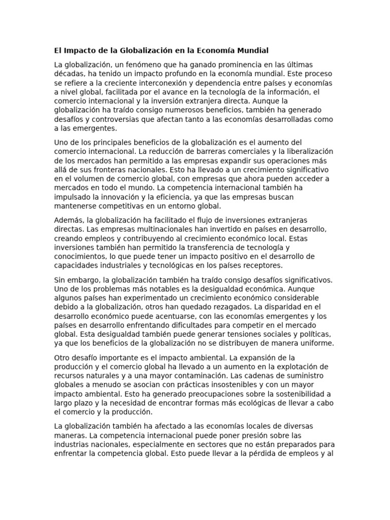 Impacto de la Globalización en la Economía | PDF | Globalización ...