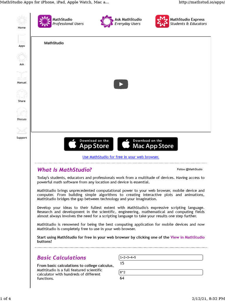 MathStudio Apps For Iphone, Ipad, Apple Watch, Mac and Android | PDF