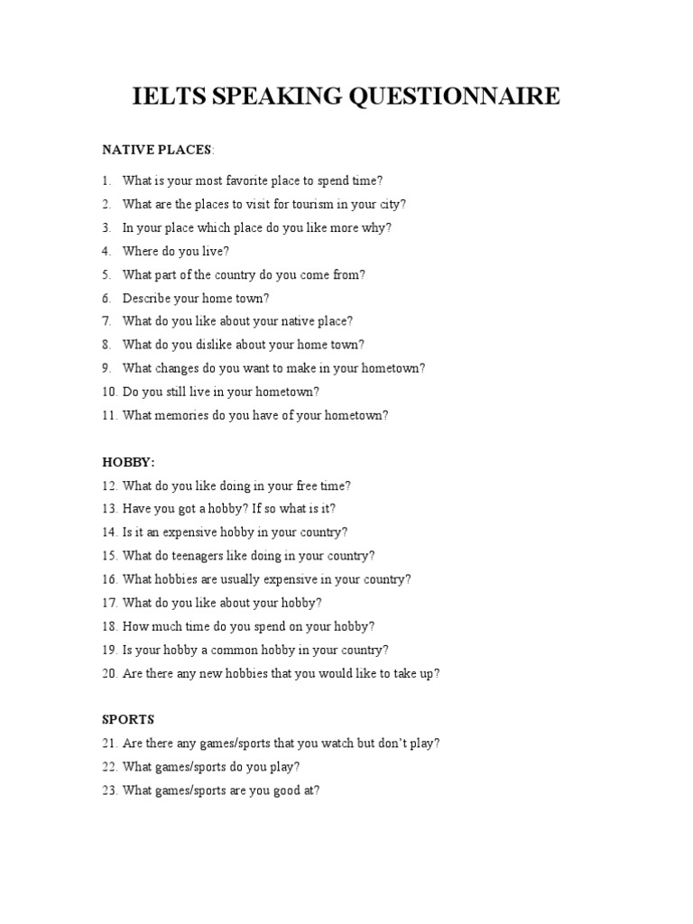 IELTS Speaking Questioner | PDF