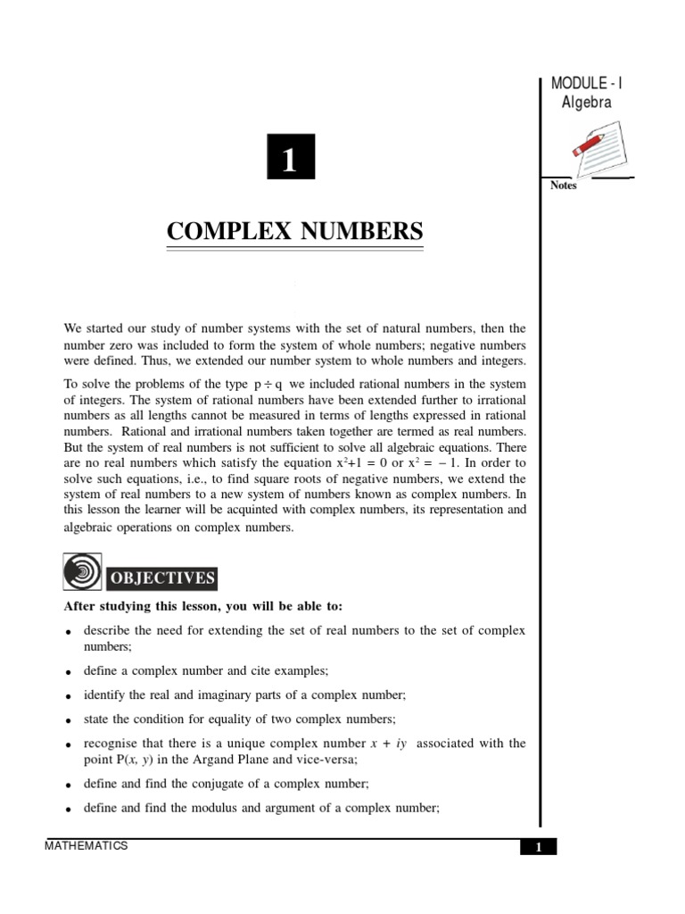 L No 01 | PDF | Complex Number | Real Number
