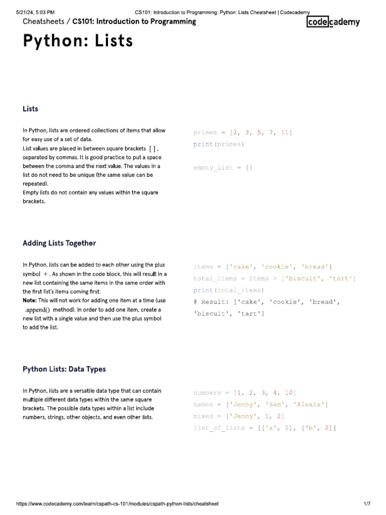 Introduction To Programming Cheatsheet | PDF