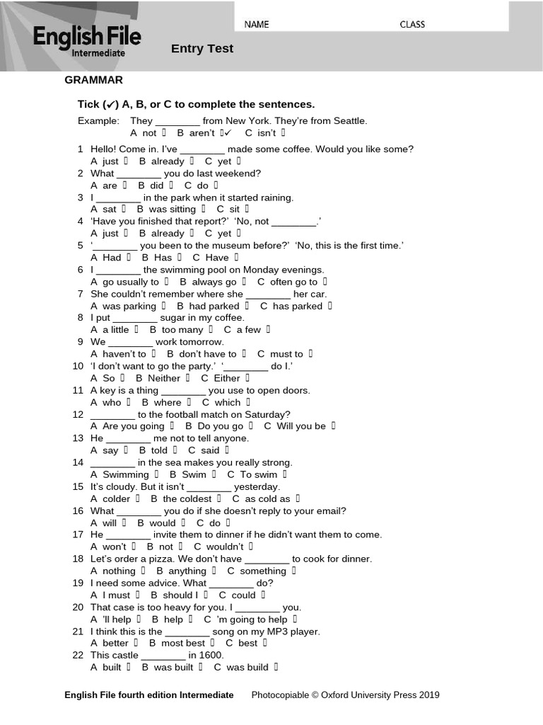 EF4e Int Entry Test | PDF