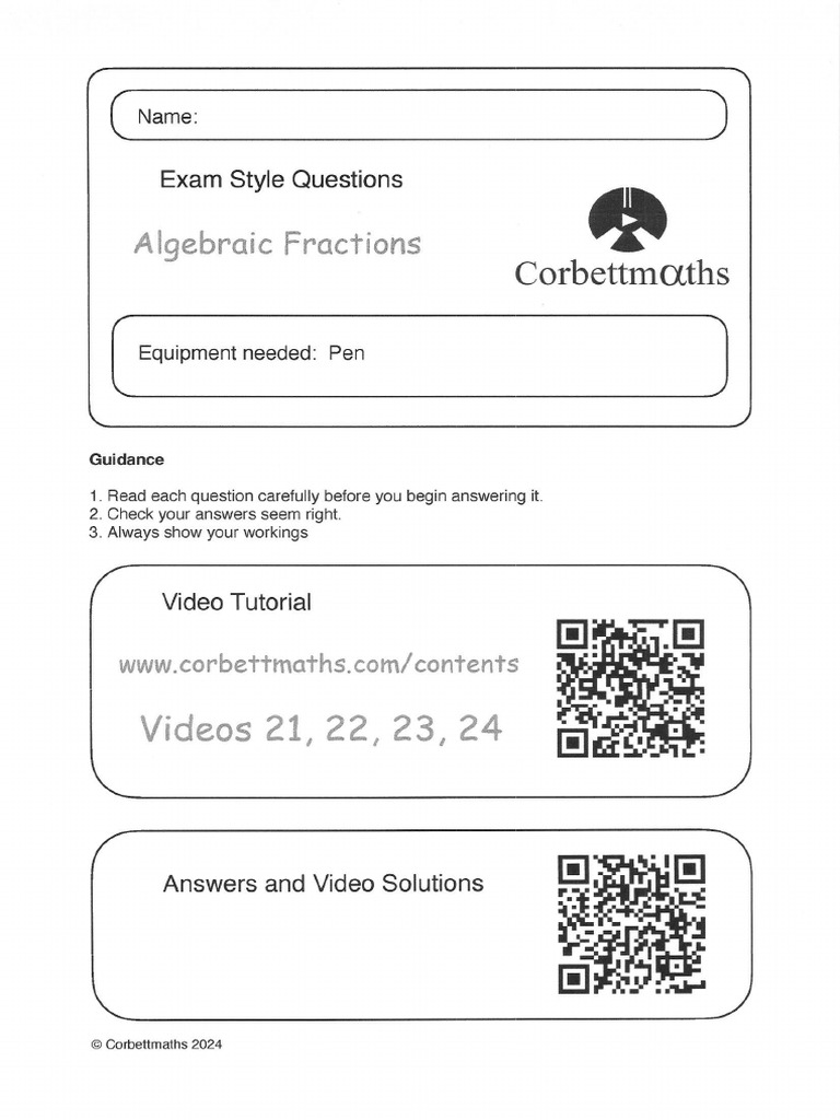 Algebraic Fractions With Answers | PDF
