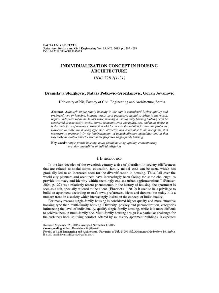 Individualization Concept in Housing Arc | PDF