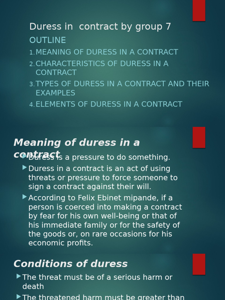 Duress in Contract Group 7 Assignment | PDF