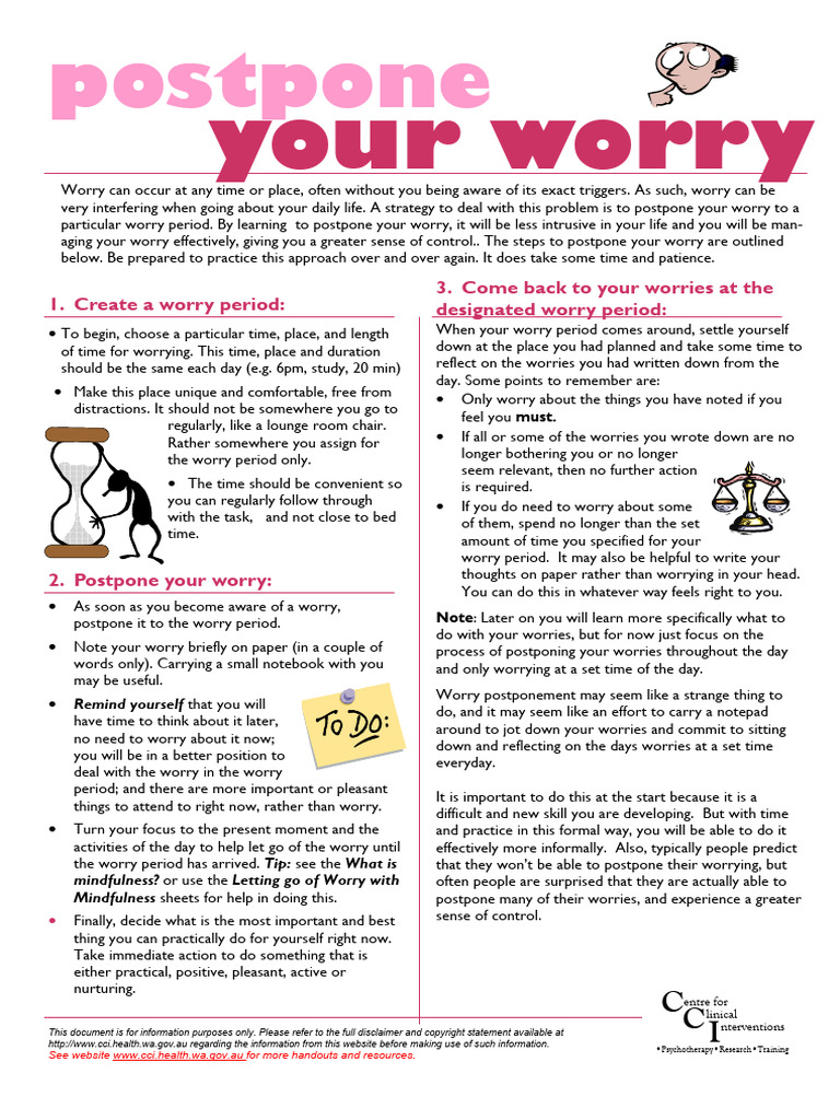 Generalised Anxiety Information Sheet - 05 - Postpone Your Worry | PDF