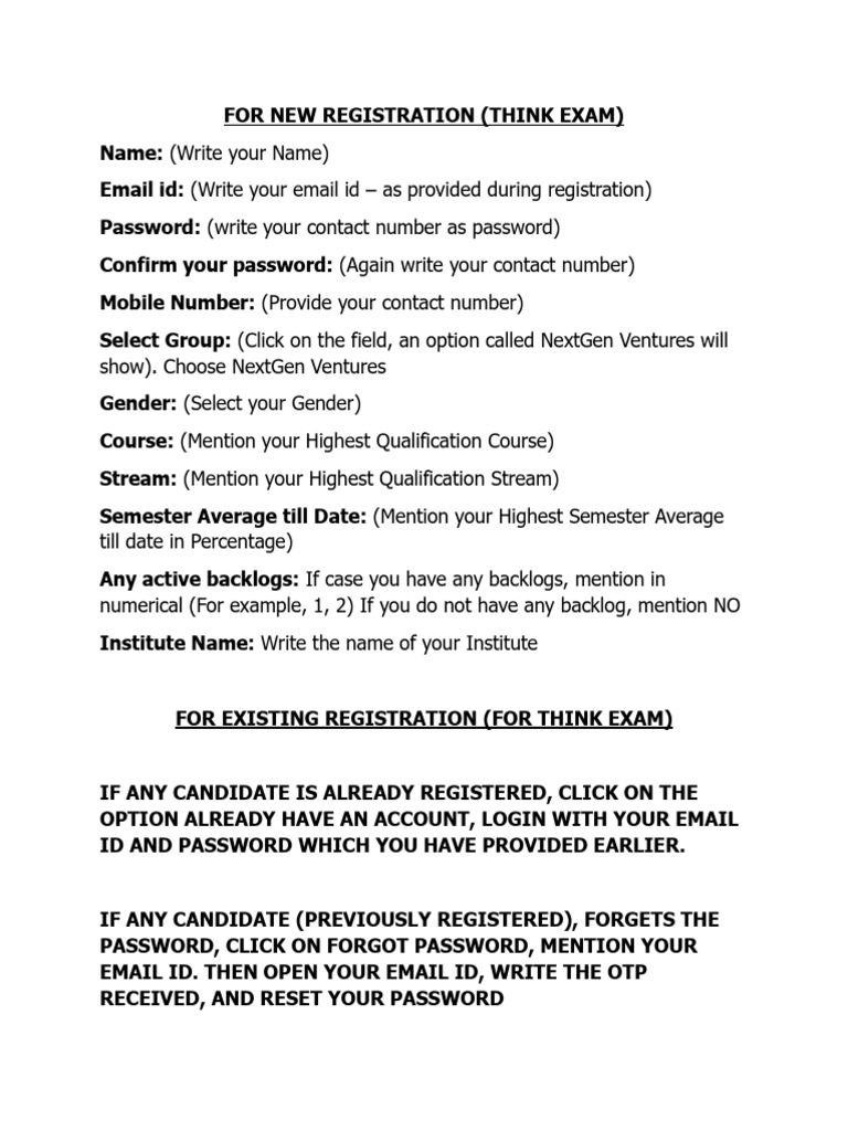 Exam registration procedure pdf