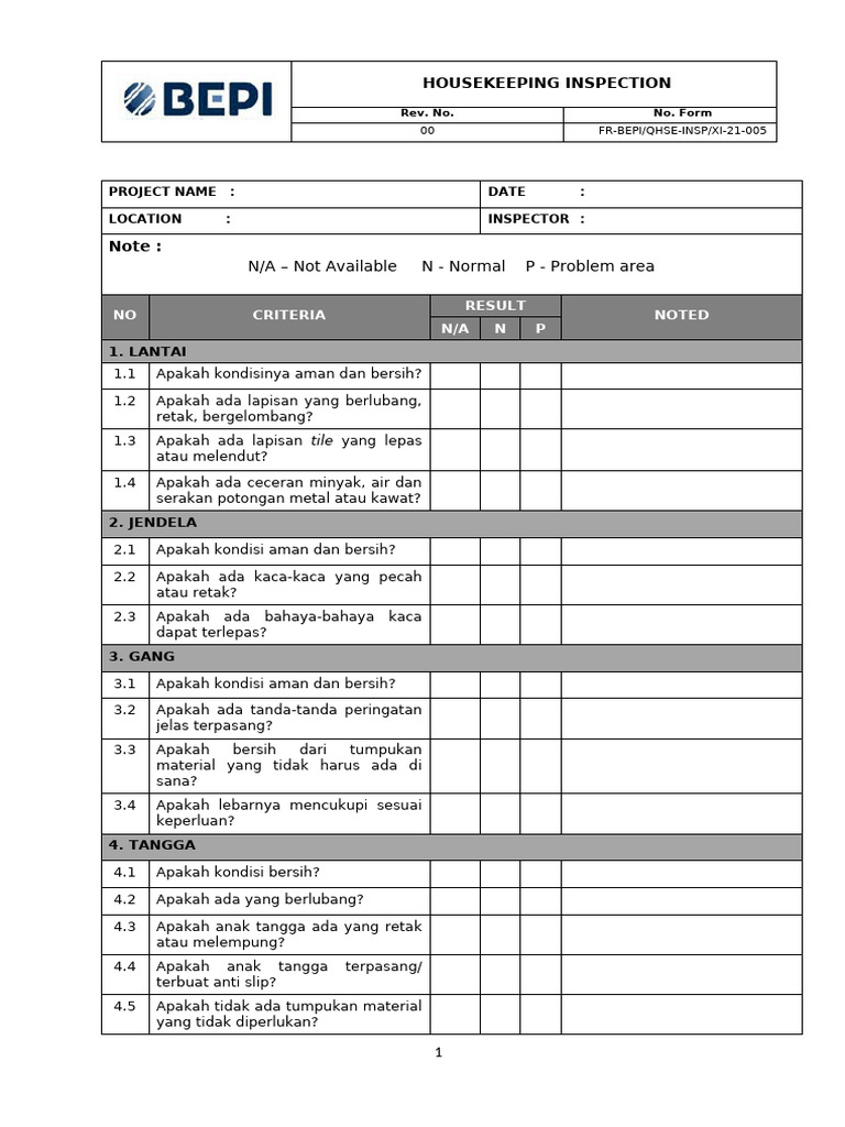 010 - Fr-Bepi-House Keeping Inspection | PDF