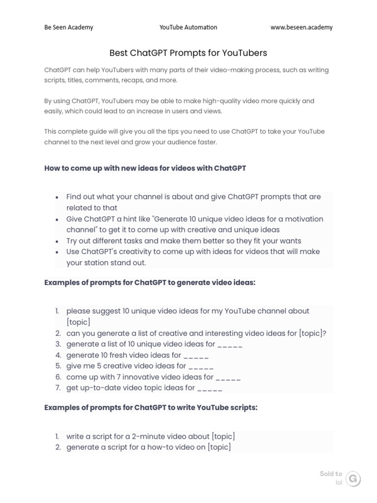 YouTube ChatGPT Prompts | PDF