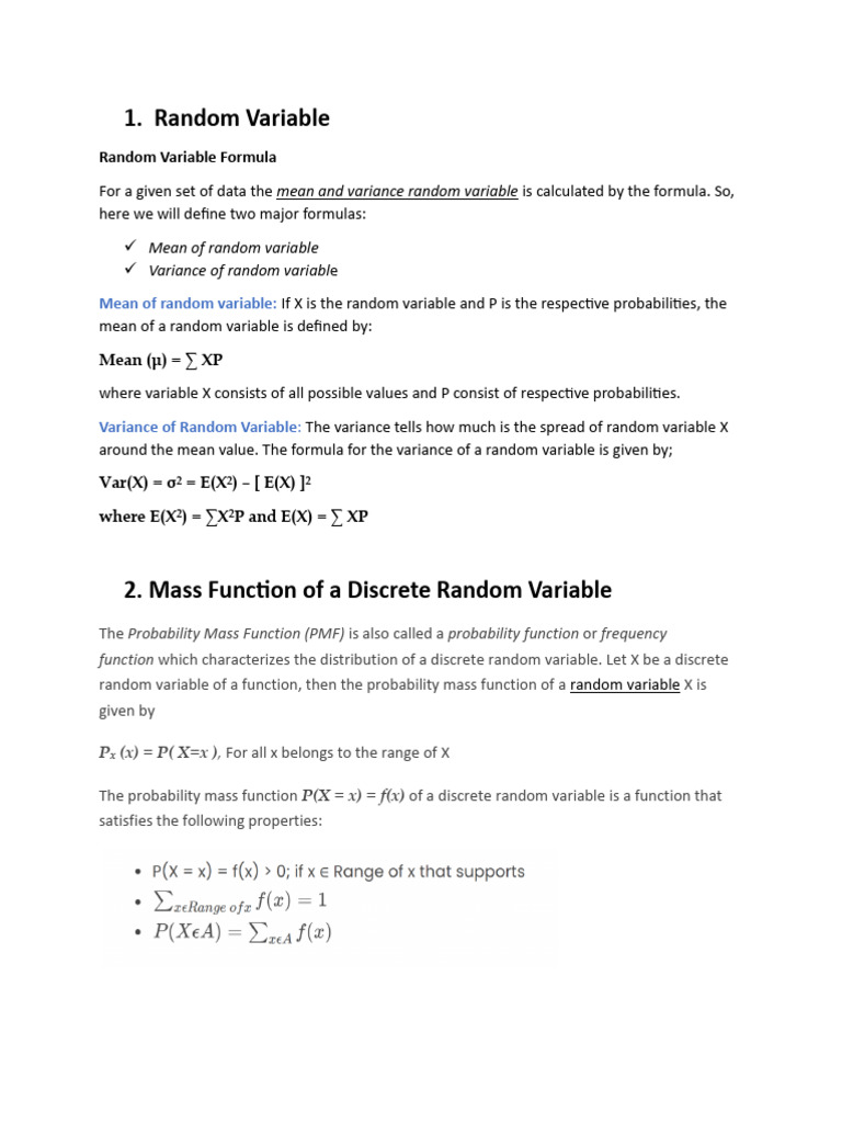 Random Variables and Probability Formulas (FINAL) | PDF