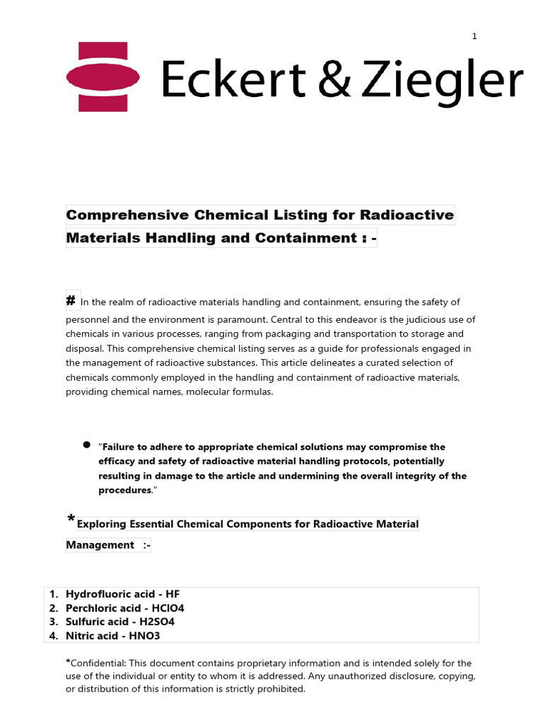 Comprehensive Chemical Listing For Radioactive Materials Handling and ...