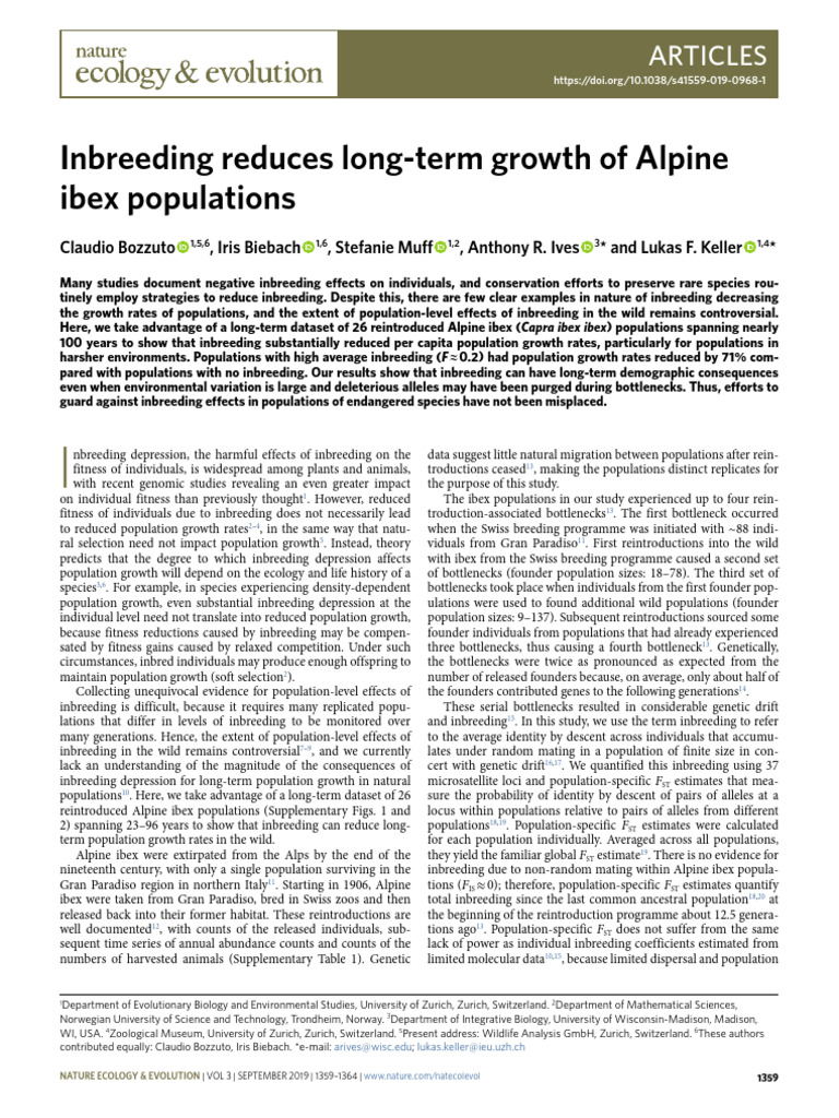 Bozzuto C., Et Al. (2019) - Inbreeding Reduces Long-Term Growth of ...