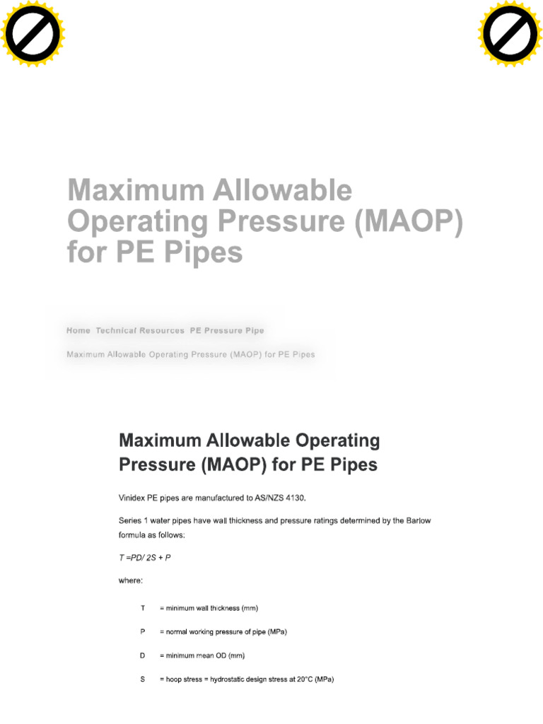 Maximum allowable operating pressure maop for pe pipes pdf