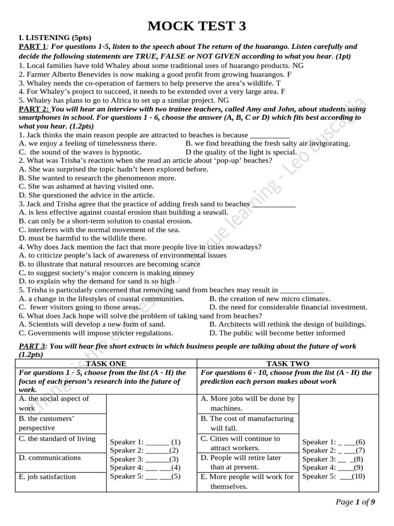 MOCK TEST 3 - NO KEYS (Wrong Version) But Still Useable | PDF