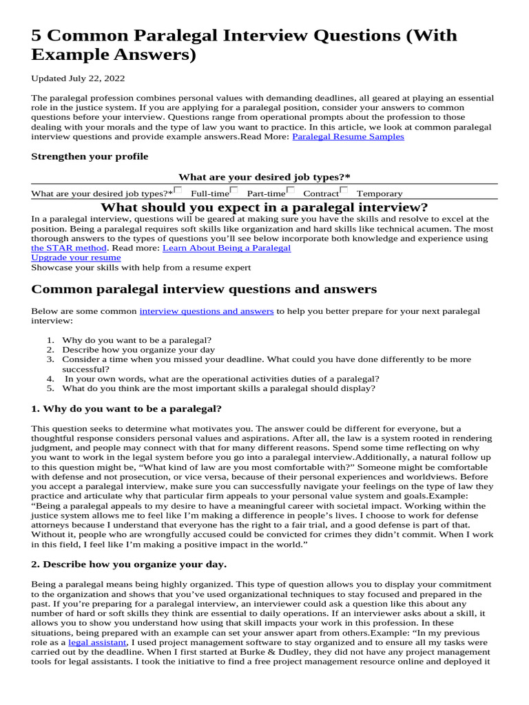 5 Common Paralegal Interview Questions | PDF