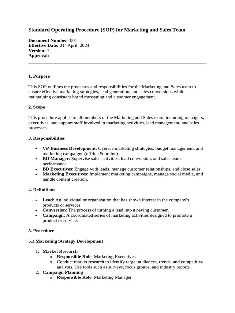 SOP-Sales & Mkt | PDF