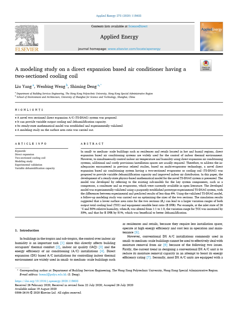A Modeling Study On A Direct Expansion Based Air Conditioner Having A ...