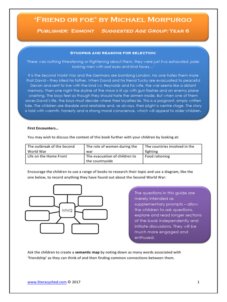 Friend or Foe by Michael Morpurgo 9-11 - Teacher Comprehension Guide | PDF