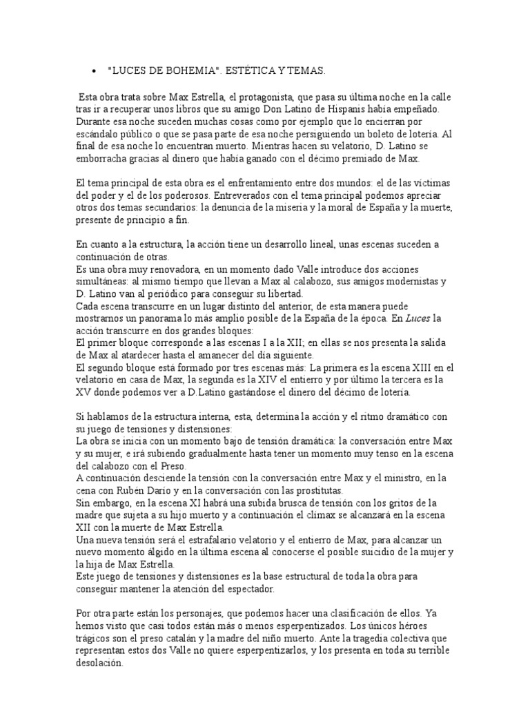 LUCES de BOHEMIA Estetica y Temas