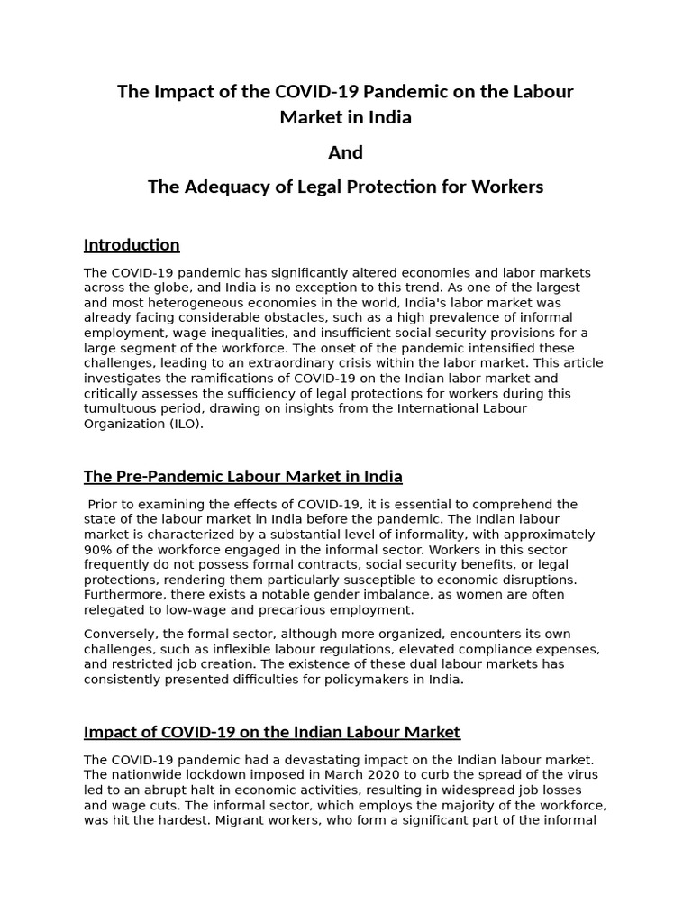 The Impact of The COVID On Labour Market in India. by Sarthak Sharma ...