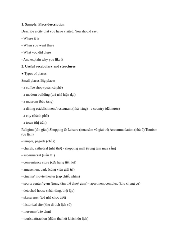 Ielts Speaking Part 2 - Describe A Place | PDF