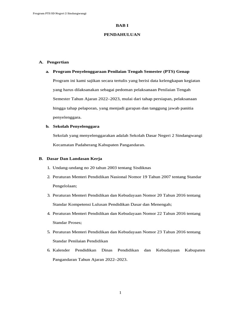 Program Kerja PTS SDN 2 Sindangwangi 2022-2023 - 073800 | PDF