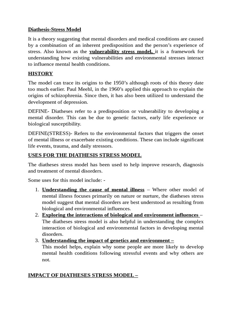 Diathesis Stress Model | PDF