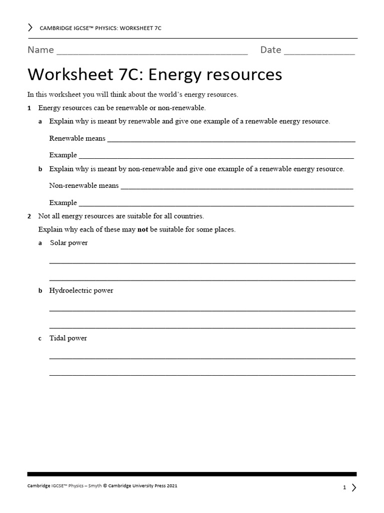 Igcse Physics 3ed TR Ws 7c | PDF