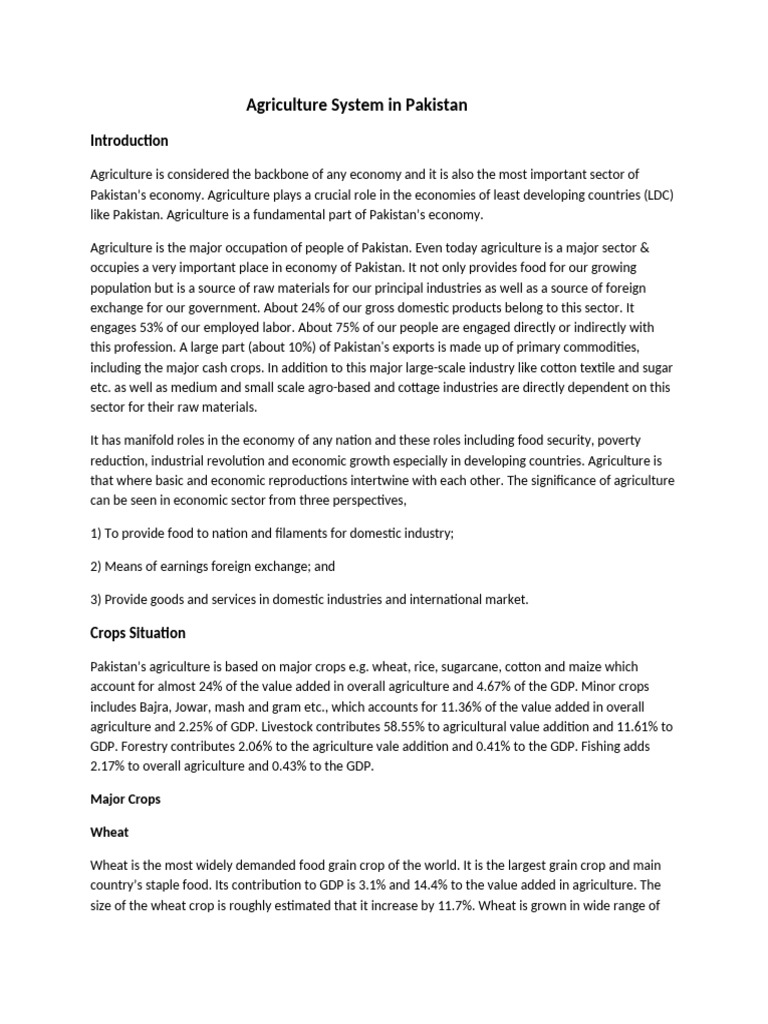 Agriculture System in Pakistan | PDF