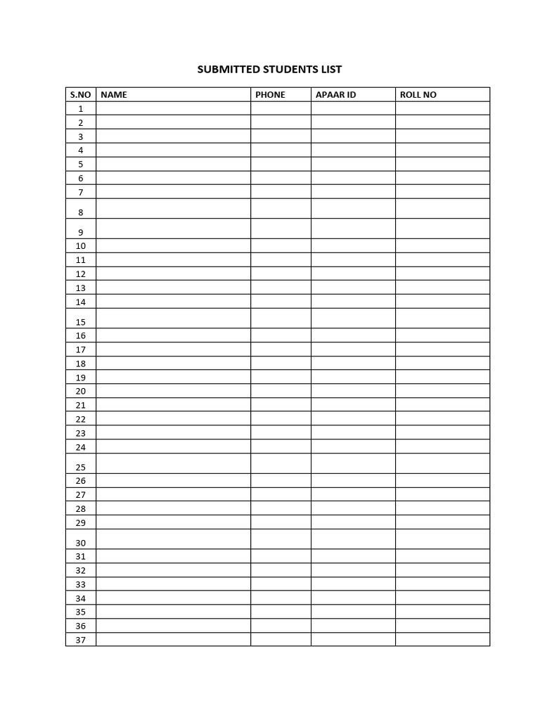 Submitted Students List | PDF
