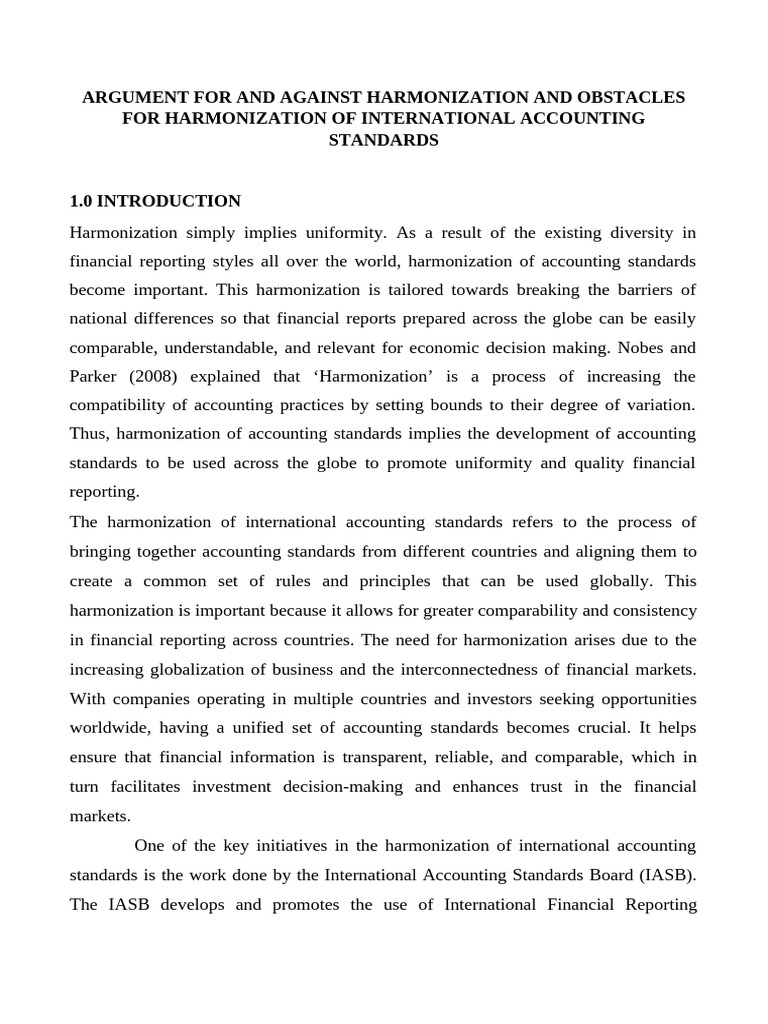 Argument For and Against Harmonization and Obstacles For Harmonization ...