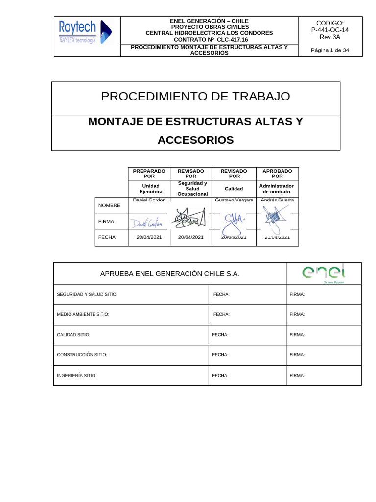 P-441-Oc-14 Procedimiento Montaje Estructuras Altas y Accesorios Rev.3a ...