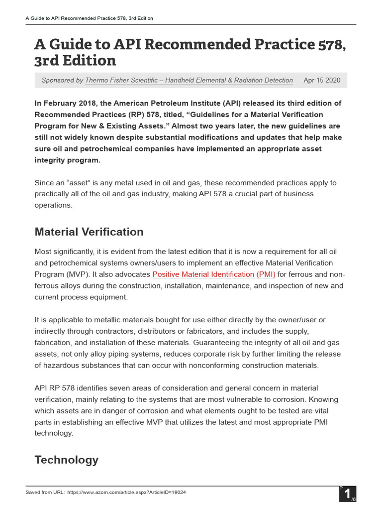 A Guide To API Recommended Practice 578 3rd Edition | PDF