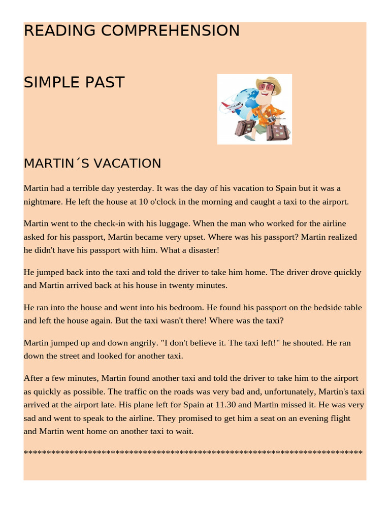 Simple Past Reading Comprehension Reading Comprehension Exercises ...
