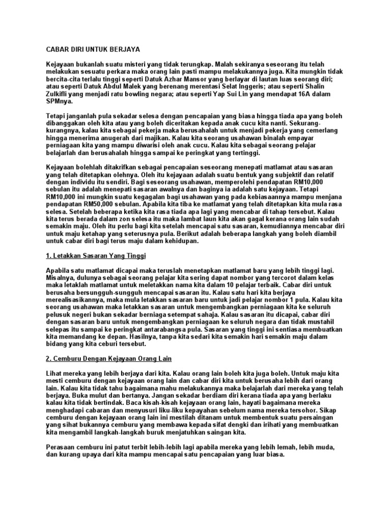 Cabar Diri Untuk Berjaya Pdf