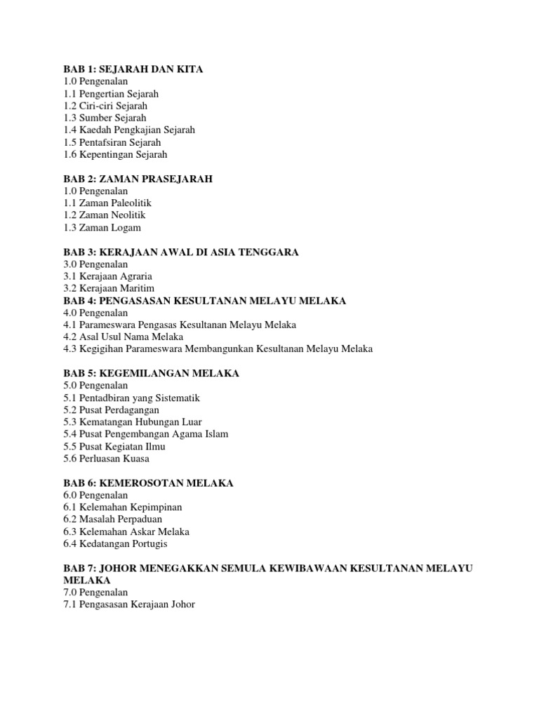 Isi Kandungan Sejarah Tingkatan 1 Pdf