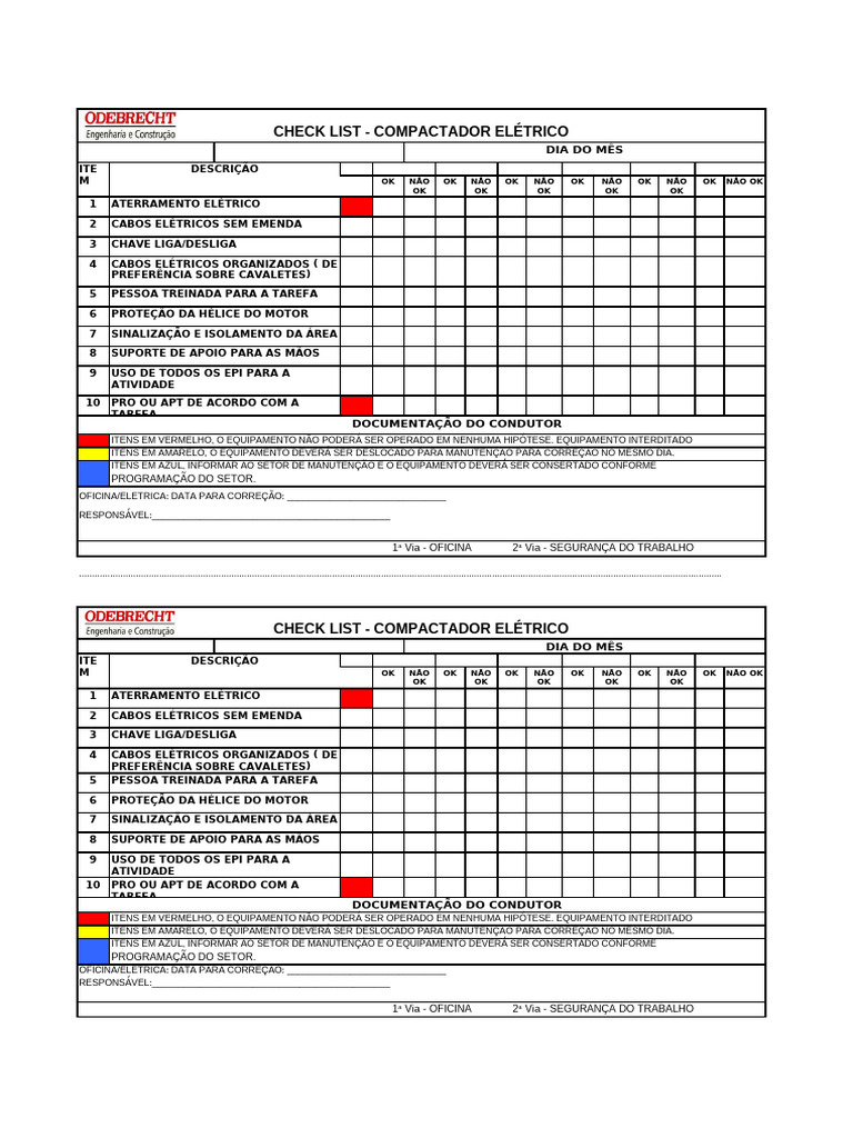 Checklist de Segurança para Compactador Elétrico | PDF