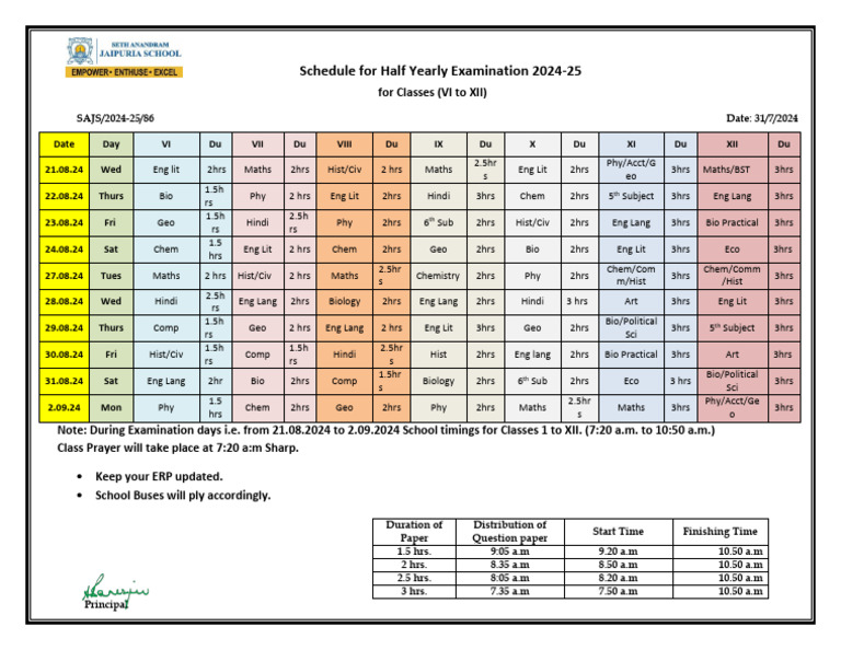 Scheme For Half Yearly 2024-25 Senior School, 2024 | PDF