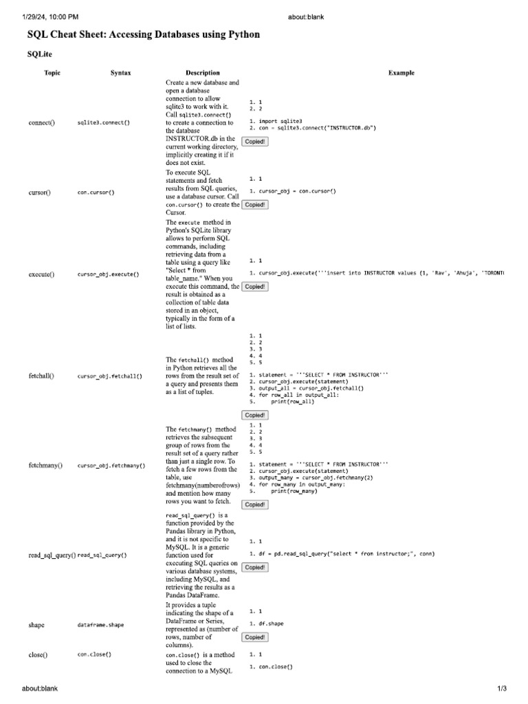 Accesing a database using python pdf