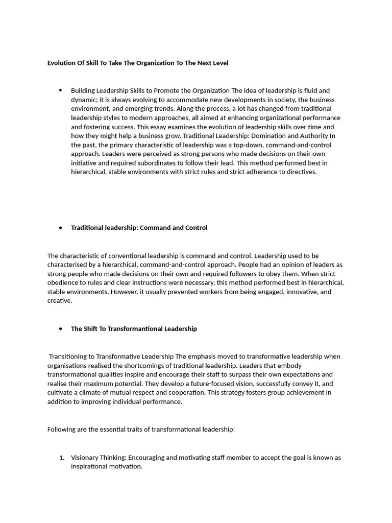 Evolution of Skill To Take The Organization To The Next Level | PDF