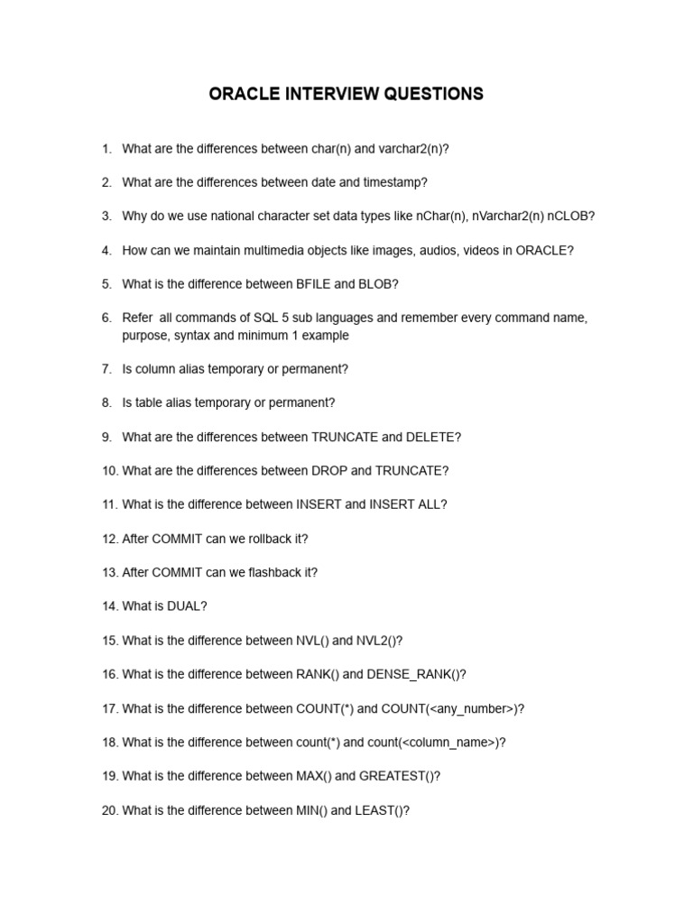 Oracle Interview Questions SQL PLSQL | PDF